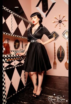 Haunted Housewife Dress in Black with White from Deadly Dames - Pinup Girl Clothing.jpg